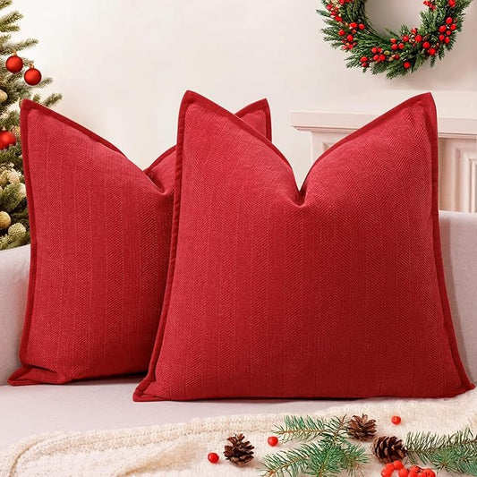 ZWJD Christmas Pillow Covers 22x22 Set of 2 Chenille Throw Red Cushion Covers with Elegant Design Soft and Luxurious Decorative Pillows for Couch, Bed, and Christmas Decor