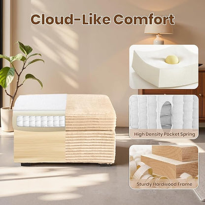 32.7'' Ottoman for Modular Sectional Sofa, Deep Seat Upholstered Footstool for Sofas Set, L/U/V Shaped Plush Corduroy Cloud Couch for Living Room Apartment, Beige