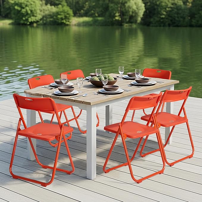 Karl home 10 Pcs Folding Chair, 300LBS Lightweight Foldable Plastic Chair, Reinforced Metal Frame Easy to Fold & Store for Indoor & Outdoor, Wedding, Party, Meeting Room, Patio and Garden, Orange