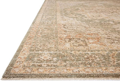 Loloi Chris Loves Julia Palma Collection PLM-08 Olive/Spice 5'-3" x 7'-6" Fringe Area Rug Vintage Style Boho Living Room Bedroom Carpet