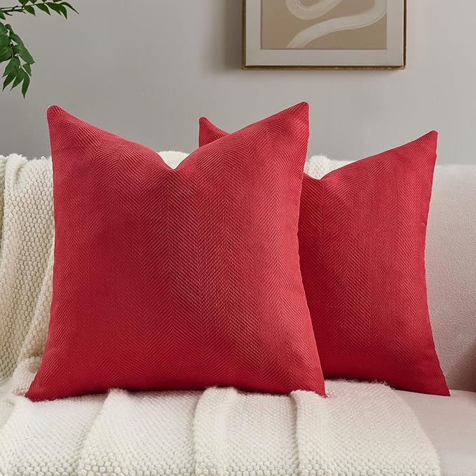FUTEI Christmas Red Chenille Throw Pillow Covers 26x26 Inch Set of 2,Soft Wide Chevron Textured Euro Pillow Shams,Farmhouse Home Decor for Couch Bed Living Room