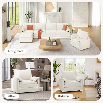 Vesgantti 40" Single Seat Sofa, Comfy Cloud Couch Deep Seat Upholstered Couch Chenille Modern Sofa with Armrest Pillow, Easy Assembly for Living Room, Bedroom and Apartment, Snow White