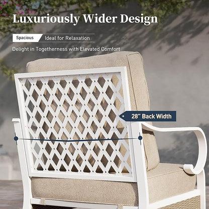 6 PCS Metal Outdoor Patio Furniture Set, Patio Conversation Set 1 3-Seater Couch, 2 Fixed Sofa, 2 Rocking Sofa with 5.75" Thick Cushion and Coffee Table White Backyard Furniture, Beige