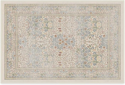 RUGGABLE x Morris & Co Washable Area Rug – Blackthorn Ivory Blue 2x3, Stain-Resistant, Non-Slip – Small Machine Washable Rugs for Living Room, Bedroom, Hallway, Entryway & Bathroom–with Cushioned Pad