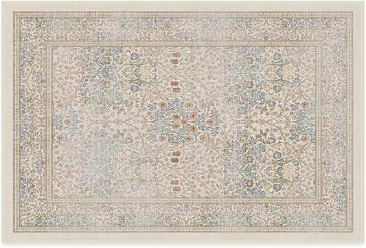 RUGGABLE x Morris & Co Washable Area Rug – Blackthorn Ivory Blue 2x3, Stain-Resistant, Non-Slip – Small Machine Washable Rugs for Living Room, Bedroom, Hallway, Entryway & Bathroom–with Cushioned Pad