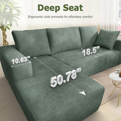 108” Cloud Sectional Couch, Modular Sectional Sofa with Deep Seat, Corduroy Boneless Couches with Chaise for Living Room Bedroom, No Assembly Required