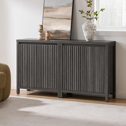 SICOTAS Sideboard Buffet Cabinet with Storage, Fluted Credenza Console Cabinet with Adjustable Shelves, Modern Coffee Bar Storage Cabinet for Kitchen, Living Room, Entryway, Black Oak, 2 PCS