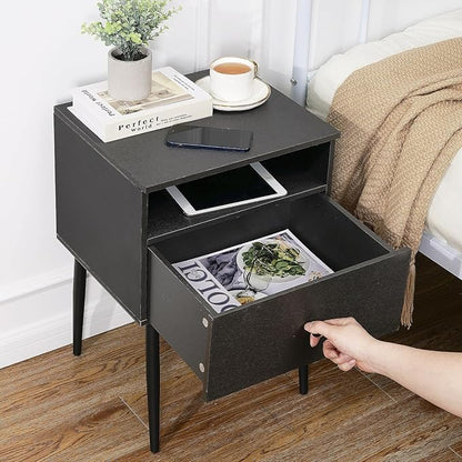 VECELO Modern Nightstands Set of 2,Square End Side Table with Drawer and Storage Space for Bedroom and Living Room