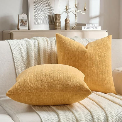FUTEI Mustard Yellow Chenille Throw Pillow Covers 12x20 Inch Set of 2,Soft Striped & Diamond Textured Lumbar Pillow Cases,Modern Home Decor for Couch Living Room