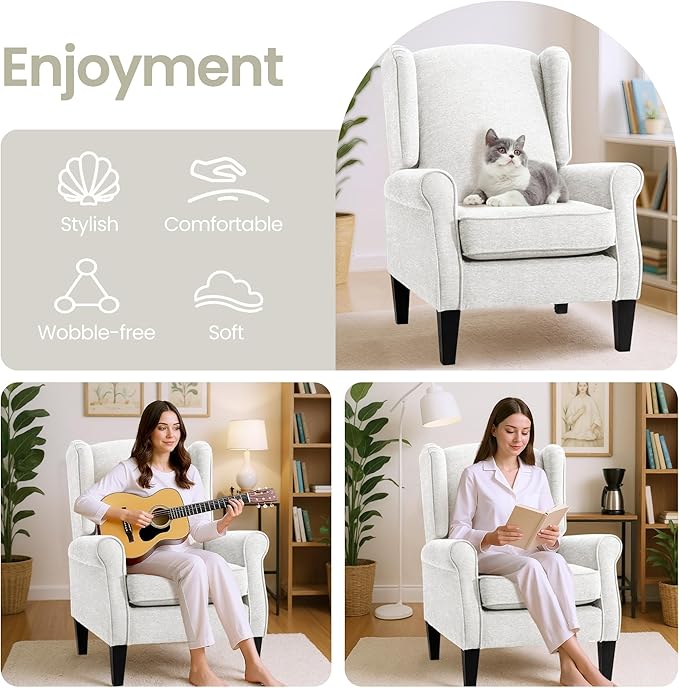 Accent Chair for Living Room Set of 2, High Back Reading Armchairs with Removable Seat Cushion, Mid-Century Single Couch in Fabric, Modern Ergonomic Wingback Chair for Bedroom,Club, Balcony