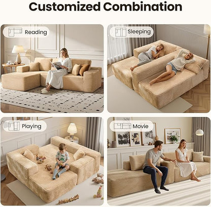 104" Cloud Sectional Couch with Chaise, Boneless L-Shaped Cloud Couch with Deep Seat, Soft Plush Modern Minimalist Sofa, Assembly Free Comfy Sofa for Office Living Room Apartment(Beige, Left Chaise)