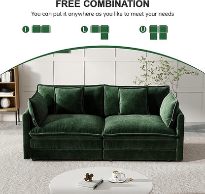 Modular Sectional Sofa, 76.7 Inch I-Shaped Cloud Sofa with Deep Seat Comfortable Chenille Sofa with Cushion Double Sectional Sofa for Living Room Apartment,Evergreen