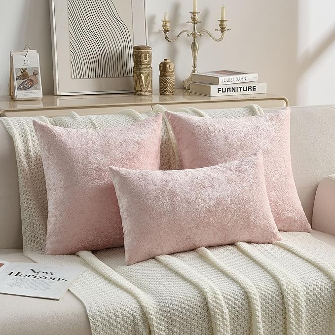 FUTEI Pink Flannel Throw Pillow Covers 16x16 Inch Set of 2,Soft Dimensional Textured Cushion Cases,Modern Home Decor for Couch Living Room
