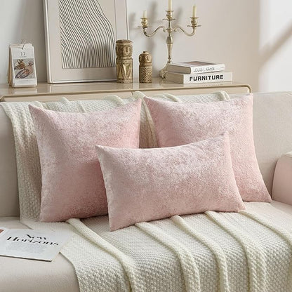 FUTEI Pink Flannel Throw Pillow Covers 22x22 Inch Set of 2,Soft Dimensional Textured Cushion Cases,Modern Home Decor for Couch Living Room