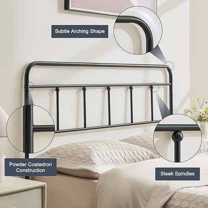Metal King Size Headboard Only, Sturdy and Durable Iron King Headboard Adjustable Height from 34” to 44”, Victorian Vintage Bed Headboards, Farmhouse Head Board, Bed Frame Mount Black