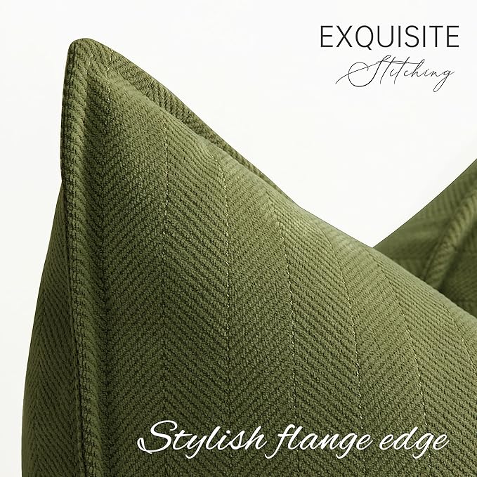ZWJD Olive Green Pillow Covers 18x18 Set of 2 Chenille Throw Pillow Covers with Elegant Design Soft and Luxurious Decorative Throw Pillows for Couch, Bed, and Home Decor