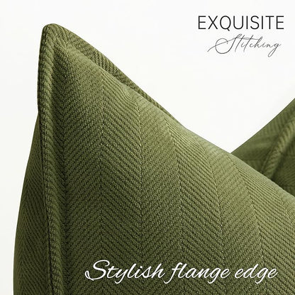 ZWJD Olive Green Pillow Covers 18x18 Set of 2 Chenille Throw Pillow Covers with Elegant Design Soft and Luxurious Decorative Throw Pillows for Couch, Bed, and Home Decor