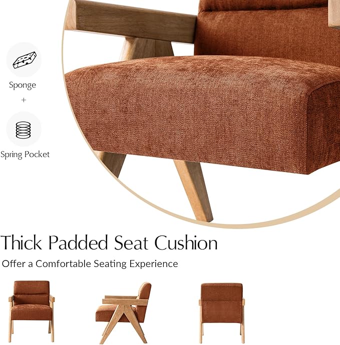 HULALA HOME Modern Accent Chair, Upholstered Arm Chair with Solid Wood Frame, Comfortable Padded Seat and Back, for Living Room, Bedroom, Rust