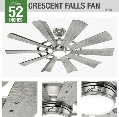 Hunter Crescent Falls Indoor/Outdoor Ceiling Fan with LED Light and Remote Control