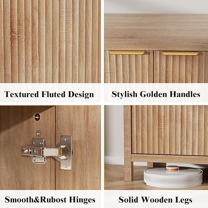 Sideboard Buffet Cabinet Set of 3, 31" Storage Cabinet with 2 Doors and Adjustable Shelves, Sideboard Console for Dinning Room, Kitchen and Living Room - Oak