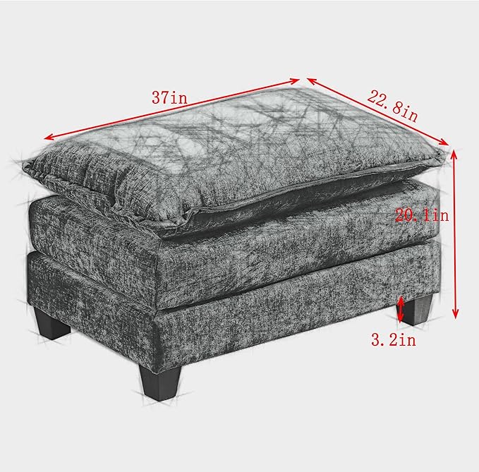 Aoowow Matching Ottomans for Cloud Sofas,Modern Chenille Upholstered Ottoman for Living Room Bedroom,Fluffy Footstool Extention for The Cloud Couches,Soft Comfy Cushioned Footrest (Black, Ottoman)