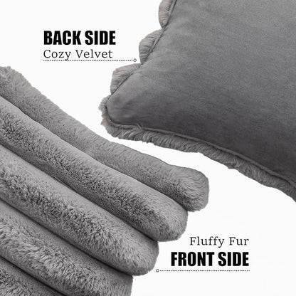 Neelvin Grey Faux Fur Cozy Soft Striped Decorative Throw Pillow Covers 18x18 inch Set of 2,Velvet Pillowcase Cushion Case for Sofa Couch