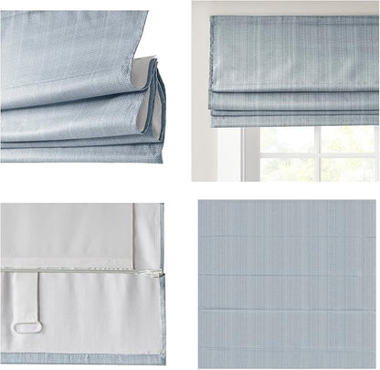 Madison Park Galen Cordless Roman Shade, 31"W x 64"H, Sheen Blue – Room Darkening, Thermal Insulated, Energy Efficient Window Blind with Subtle Sheen Basketweave Fabric for Privacy