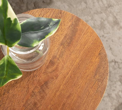 Kate and Laurel Dahl Wooden Round Drink Table; 8 x 23; Walnut Brown; Mid-Century Modern Circle Wood Accent Pedestal Table for Living Room Plant Stand or Small Bedroom Nightstand