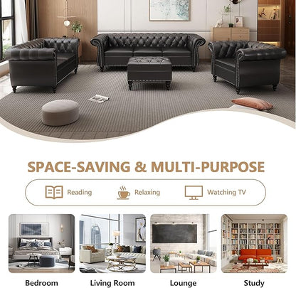 Loveseat Sofa Couch, Modern PU Leather Upholstered Sofa, Oversized Comfy 2 Seater Love Seat Couch with Cushions, Mid Century Tufted Chesterfield Sofa for Living Room, Bedroom, Apartment (Black)