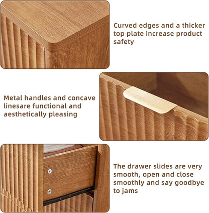 LEYAOYAO Fluted 5 Drawers Dresser for Bedroom Set of 2, 34" Tall Modern Chest of Drawers with Metal Handle, Curved Profile Design,Brown Wood Drawer Organizer for Bedroom, Living Room, Hallway