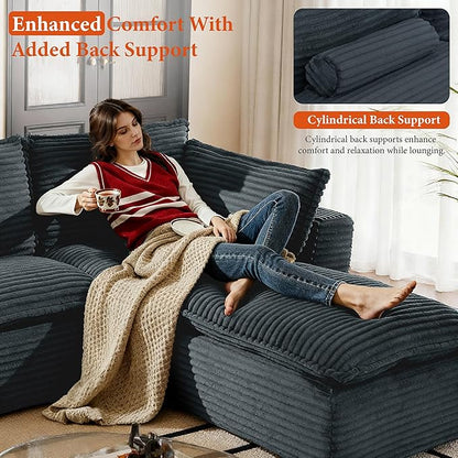 108" Sectional Couches for Living Room Boneless Couch Upholstered Cloud Couch Sectional Modular Sectional Sofa with L Shaped (Corduroy-Blue, 3 Seat+2 Ottoman)