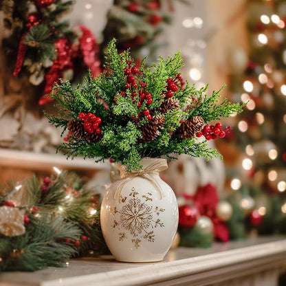 8PCS Artificial Pine Branches with Red Berry Pine Cones Artificial Needles Branches Greenery Stems Fake Greenery Floral Arrangements