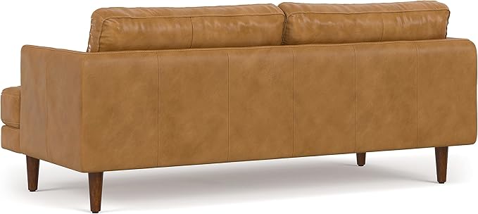 SIMPLIHOME Livingston 76-inch Wide Sofa in Sienna Top Grain Genuine Leather, Handcrafted Mid-Century Modern Loveseat for Living Room, Compact 2-Seater with Feather-Wrapped Cushions