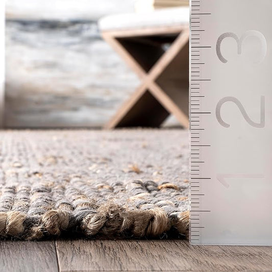 nuLOOM 11'6" x 14'6" Elfriede Jute & Cotton Hand Woven Area Rug, Elfriede Grey, Solid Rustic Farmhouse Style, Weaved Design, Natural Fiber, for Bedroom, Living Room, Hallway, Office, Entryway