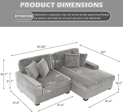 Cloud Sectional Couch with L-Shape Chaise, Modern Modular Sofa with Deep Seat, Upholstered Couches for Living Room Bedroom, Light Grey
