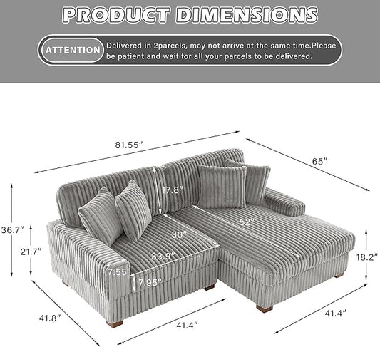 Cloud Sectional Couch with L-Shape Chaise, Modern Modular Sofa with Deep Seat, Upholstered Couches for Living Room Bedroom, Light Grey