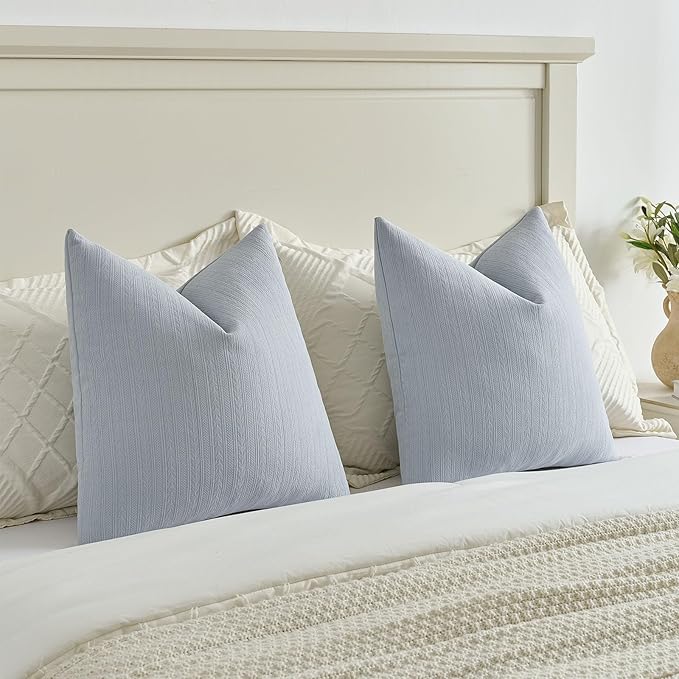FUTEI Light Blue Decorative Throw Pillow Covers 22x22 Inch Set of 2,Soft Cozy Wheat Ear Striped Patterns Cushion Cases,Modern Home Decor for Couch Bed Living Room