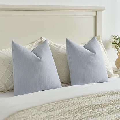 FUTEI Light Blue Decorative Throw Pillow Covers 22x22 Inch Set of 2,Soft Cozy Wheat Ear Striped Patterns Cushion Cases,Modern Home Decor for Couch Bed Living Room