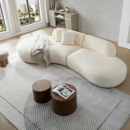 135.4" Oversized Curved Sofa, Modern Minimalist Comfy Sectional Couch, Upholsted Boucle Luxury Sofas Chaise, 6 Seater Modular Couches for Living Room Home Office Apartment(Left Facing,Beige)