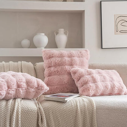 Neelvin Pink Faux Fur Cozy Soft Double-Sided Decorative Throw Pillow Covers 20x20 inch Set of 2,Velvet Pillowcase Cushion Case for Sofa Couch