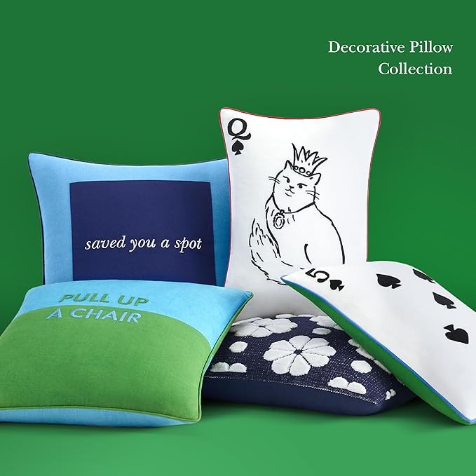 Kate Spade New York Queen of Spades Reversible Decorative Pillow, 14" x 20" Throw Pillow for Bed or Sofa, Cotton Cover, Black, White, Pink and Red, 14 x 20