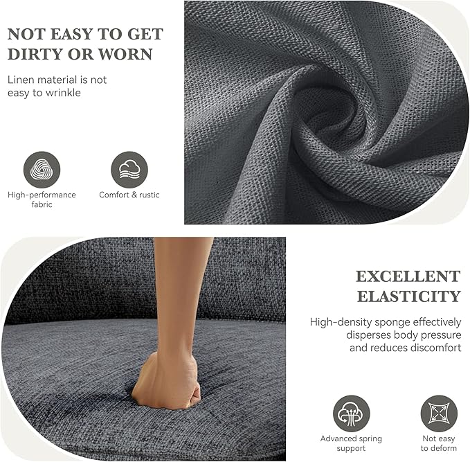 360 Degree Rotation Swivel Accent Sofa Chairs Set of 2, 36'' Width Oversized Armchairs Linen Living Room, Reading-Dark Gray