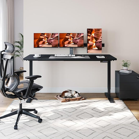 Standing Desk, Large Stand Up Desks, 71x31 Inches Electric Sit Stand Desks , Adjustable Height Computer Table Charging USB Port&Sedentary Reminder for Home Office with Splice Board (Black)