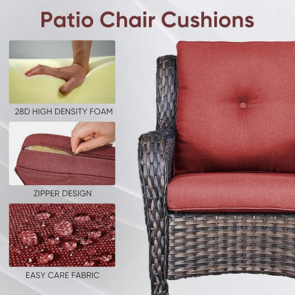 9-Piece Outdoor Patio Cushion Set - Fade & Water Resistant with Removable Olefin Cover, 22x24x4 Inch Memory Foam Cushions for Wicker Sectional Sofa – Red/Buckle