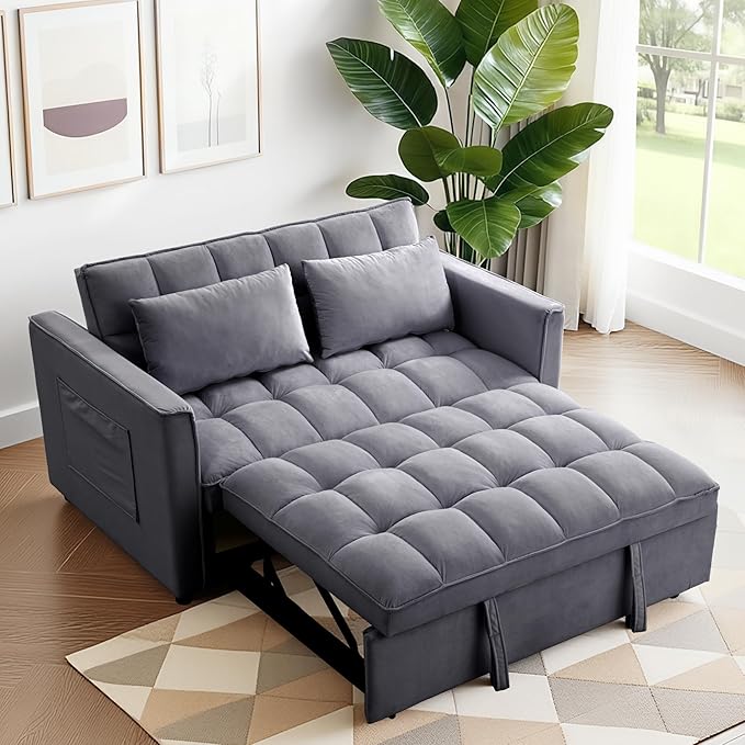 FLEXISPOT XCT4 Pull Out Couch for Small Spaces, 3-in-1 Convertible Loveseat Sofa Bed with Adjustable Backrest, Compact Futon Sofa Bed Twin Sleeper Loveseat for Apartment Dorm RV Guest Room, Gray