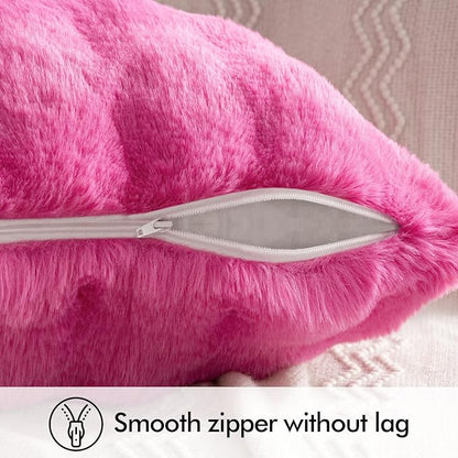 MIULEE Faux Fur Pillow Covers Thick Soft Plush Throw Pillows Luxury Home Decor for Couch Bed Bedroom Living Room Sofa,18x18 Inch Pack of 2 Hot Pink