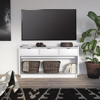 Prepac White Simply Modern Entryway Table, Narrow Console Table with 3 Drawers, Media Console with Storage, 15.75" D x 60.25" W x 32" H