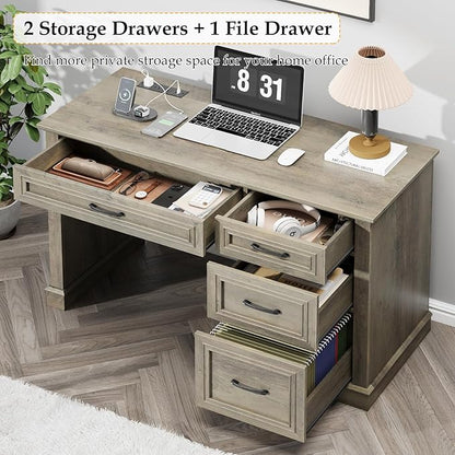 Vabches Farmhouse 47" Executive Desk, Computer Desk with Drawers and File Drawer, Workstation Computer Desk with Charging Station for Home Office,Study,Dark Grey.