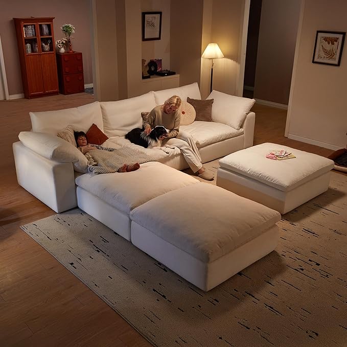Modular Sectional Sofa, 78.7" L Shaped Modern Sofa Modular Sectional Cloud Couch with Ottoman, Modern Cloud Sectional Couches for Living Room, Deep Seat Sofa with Washable Cover