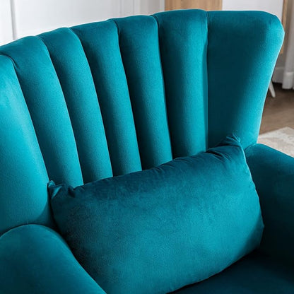 Accent Reading Arm Chairs Set of 2 Midcentury Modern Comfy Corner Sofa Chair, Wingback Waiting Room Club Chair with Tufted Back for Living Room/Bedroom/Reception Room, Velvet Teal